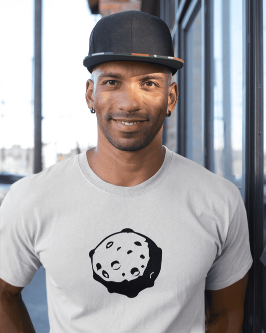 Black silhouette of asteroid drifting in space – minimalist t-shirt by Spacebond