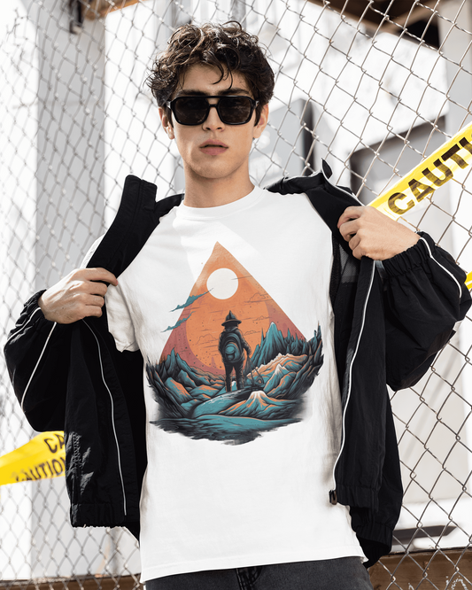 Cosmic Trek T-Shirt – Sci-Fi Space Landscape Graphic Tee for Explorers


